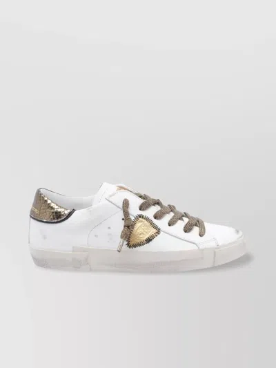Philippe Model Low Top Leather Sneakers With Metallic Heel In White