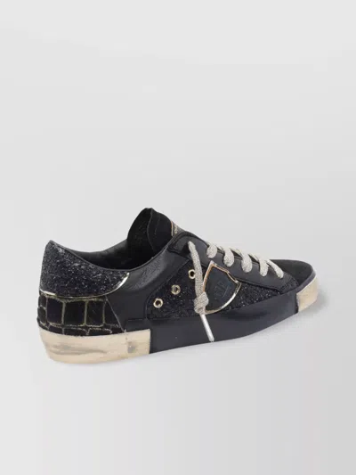 Philippe Model Shiny Leather Low Top Sneakers In Black