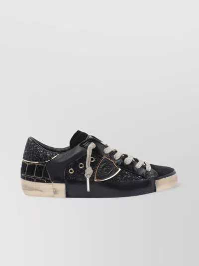 Philippe Model Shiny Leather Low Top Sneakers In Black