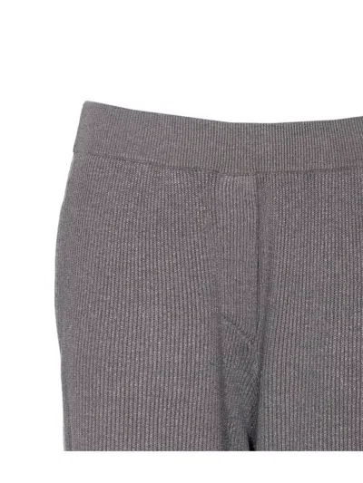 Brunello Cucinelli Flared Ribbed Texture Metallic Finish Trousers