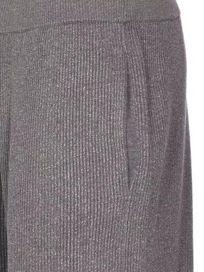 Brunello Cucinelli Flared Ribbed Texture Metallic Finish Trousers