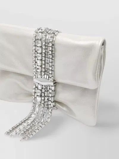 Jimmy Choo Flap Fold Rhinestone Metallic Clutch Bag