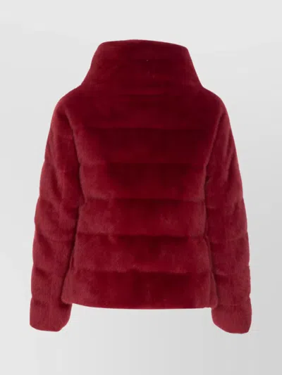 Herno Padded Jacket With Faux Fur Texture In Red
