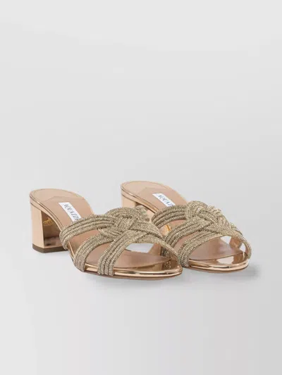 Aquazzura Embellished Block Heel Sandals With Metallic Finish