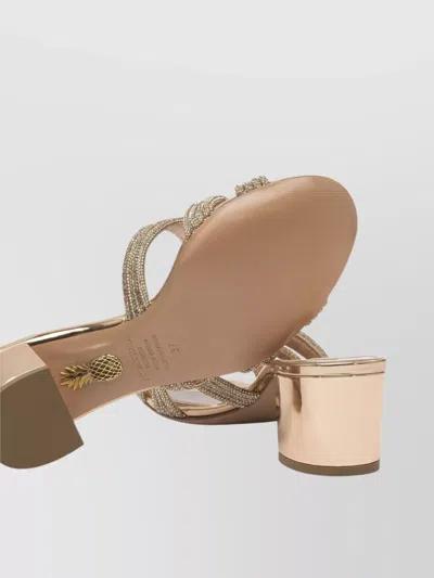 Aquazzura Embellished Block Heel Sandals With Metallic Finish