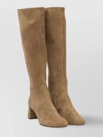 Aquazzura Almond Toe Suede Knee-high Block Heel Boots