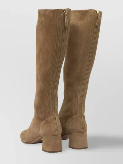 Aquazzura Almond Toe Suede Knee-high Block Heel Boots