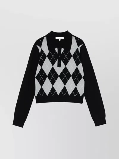 Frame Cropped Diamond Print Wool Blend Polo