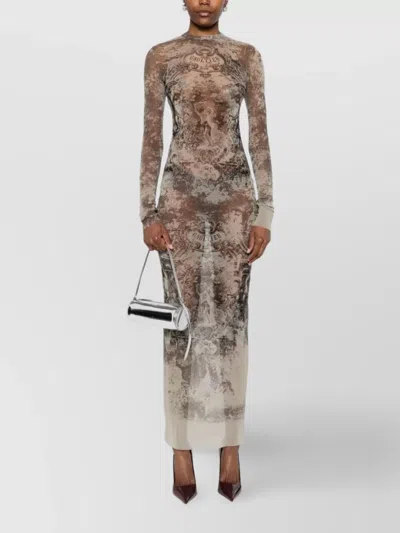 Jean Paul Gaultier Graphic Print Mesh Long Dress