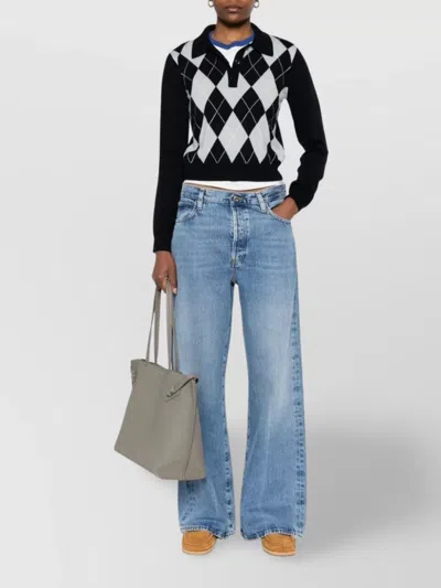 Frame Cropped Diamond Print Wool Blend Polo