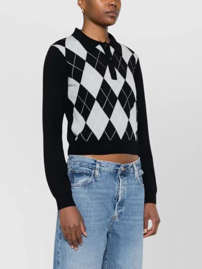 Frame Cropped Diamond Print Wool Blend Polo