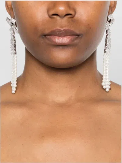 Self-portrait Crystal Bow Pearl Drop Earrings
