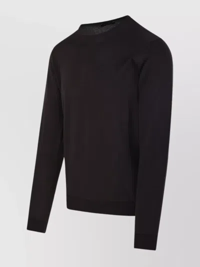 Roberto Collina Ribbed Round Neck Sweater With Long Sleeves In Black