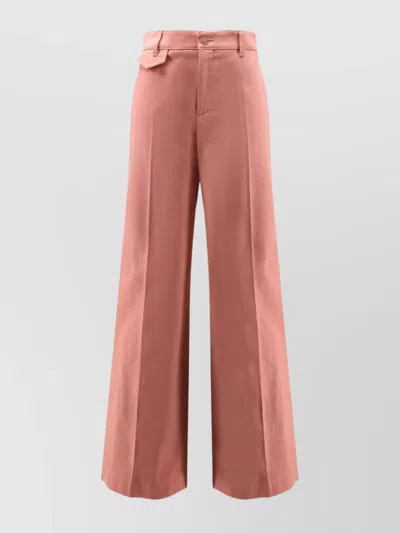 Chloé Cotton High Waist Flared Trousers With Back Pockets In Pink