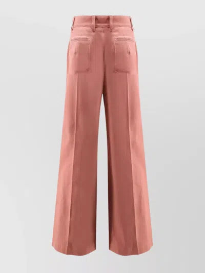 Chloé Cotton High Waist Flared Trousers With Back Pockets In Pink