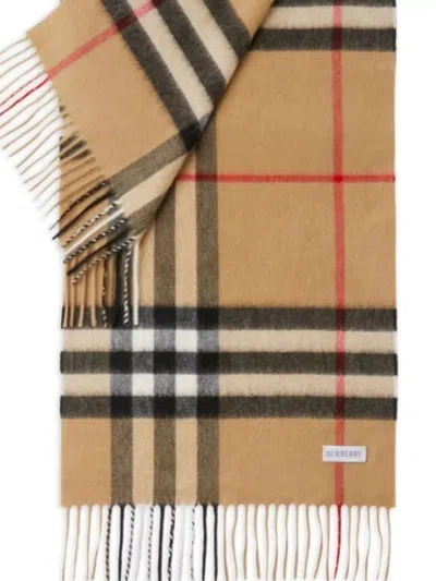 Burberry Check Pattern Cashmere Scarf With Fringed Edges