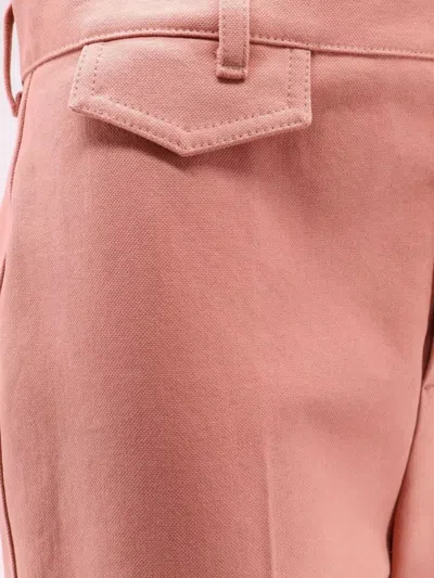 Chloé Cotton High Waist Flared Trousers With Back Pockets In Pink