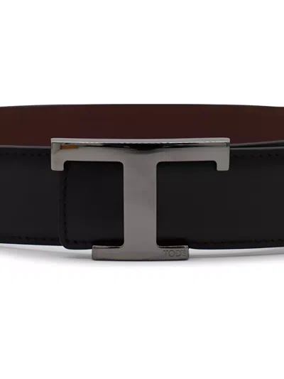 Tod's Adjustable Reversible Belts Metallic Buckle In Black
