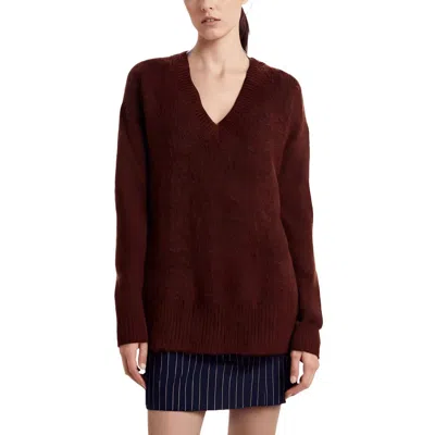 French Connection Fluffy V Neck Oversized Sweater In Chocolate In Brown