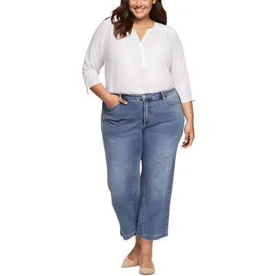 Nydj Plus Teresa Womens Stretch Denim Wide Leg Jeans In Blue