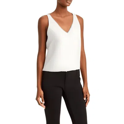 Vince Camuto Womens Rhinestone V Neck Tank Top In White