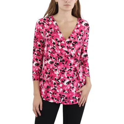 Kasper Womens Printed Polyester Wrap Top In Multi