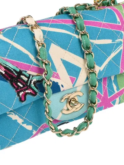 Pre-owned Chanel 2006 East West Paris Map Crossbody Bag In Blue