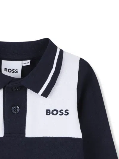 Bosswear Contrast-panel Short-sleeve Romper In Blue