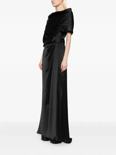 Amsale Satin Off-shoulder Gown In Black