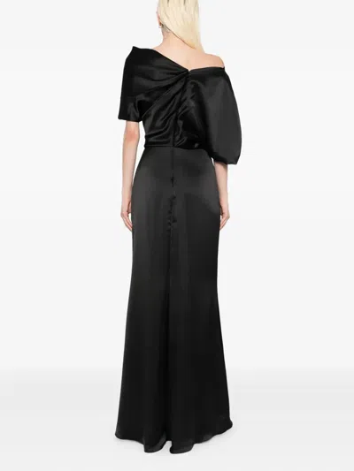 Amsale Satin Off-shoulder Gown In Black