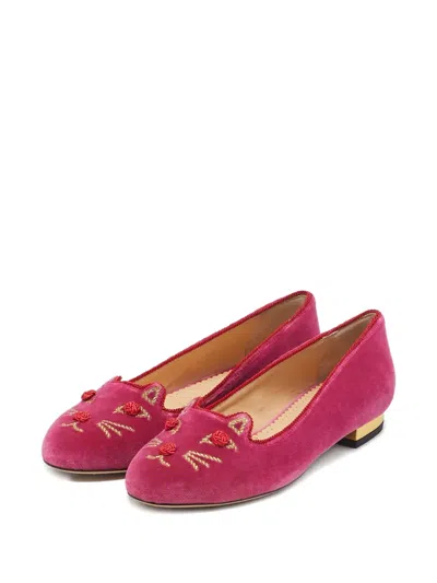 Pre-owned Charlotte Olympia  Velvet Loafers In Pink