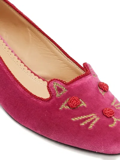 Pre-owned Charlotte Olympia  Velvet Loafers In Pink