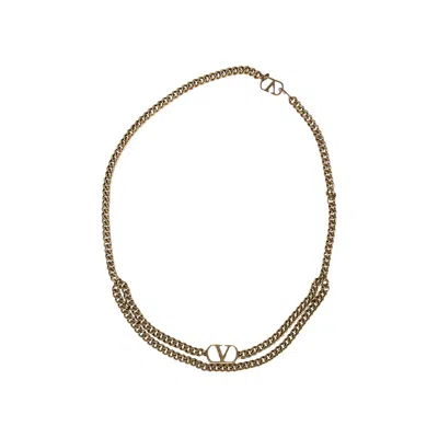 Pre-owned Valentino Garavani Valentino Signature Logo Chain Belt 'antique Gold' | Women's Size M