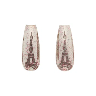 Pre-owned D'heygere Goat Exclusive For Manifesto  Glitter Nail Earrings + Engraved Eiffel Tower | Silver | Wome