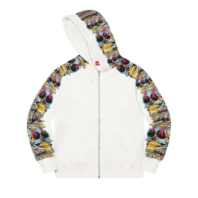 Pre-owned Supreme Skulls Zip Up Hooded Sweatshirt 'white' | Men's Size Xxl