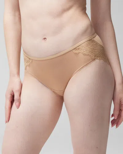 Soma Women's Embraceable Hipster Panty With Lace In Beige Nude Size Large |
