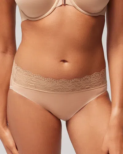 Soma Women's Embraceable High-leg Panty With Lace In Beige Nude Size 2xl |