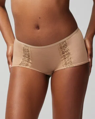 Soma Women's Embraceable Boyshort Panty With Lace In Beige Nude Size 2xl |