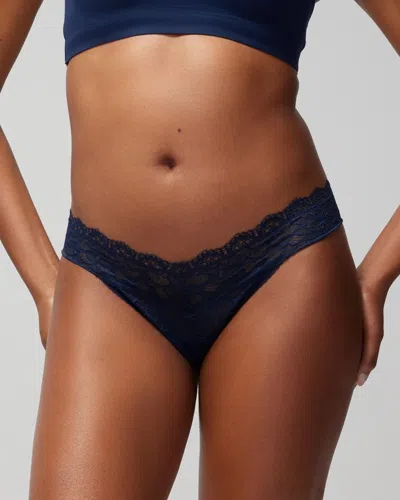 Soma Women's Embraceable Thong Panty With Lace In Navy Blue Size Xl |