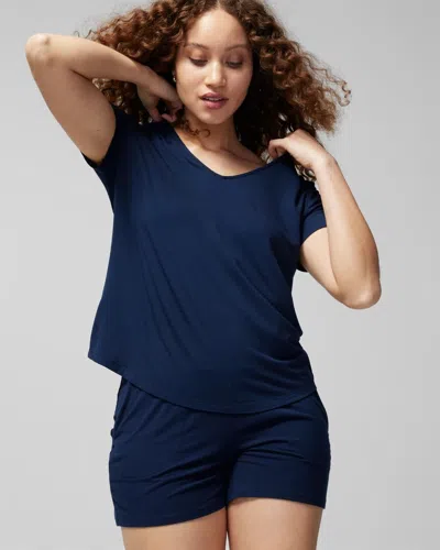 Soma Women's Cool Nights Short Sleeve Pajama Tee In Navy Blue Size Xl |  Pajama Sets