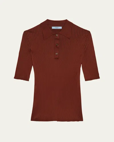 Prada Fitted Rib Knit Polo