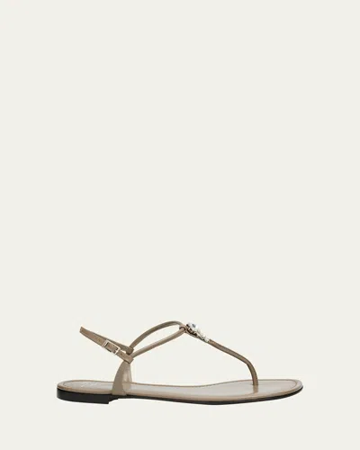 Giuseppe Zanotti Crystal Leather Thong Sandals In Brown