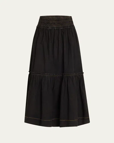 Ganni Garment-dyed Smocked Maxi Skirt