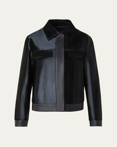 Akris Gemini Calf Shearling And Leather Trucker Jacket