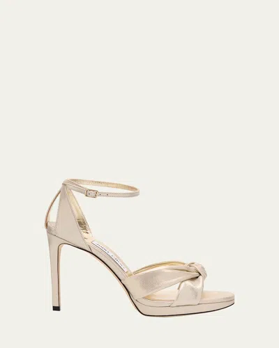 Jimmy Choo 85mm Rosie Knotted Ankle-strap Sandals In Gold