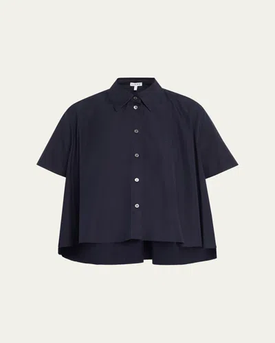 Loewe Poplin Short-sleeve Trapeze Blouse In Blue