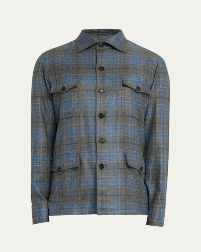 Cesare Attolini Men's Cashmere Plaid Flap-pocket Overshirt In Multi