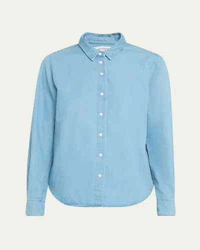 Sprwmn Chambray Fitted Button-front Shirt In Blue