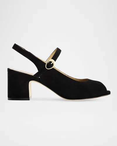 Bernardo Suede Mary Jane Peep Slingback Pumps