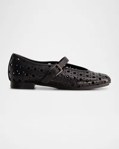 Bernardo Perforated Leather Mary Jane Ballerina Flats